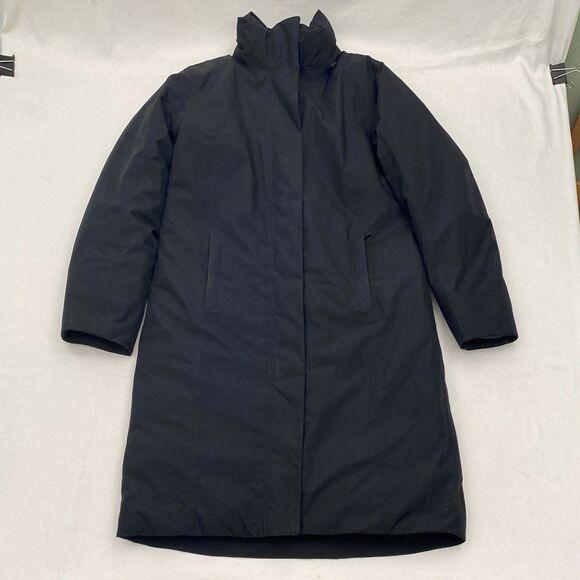 Lands End Down Filled Long Coat Womens Medium Black Pockets Outdoor Warm - Picture 4 of 13